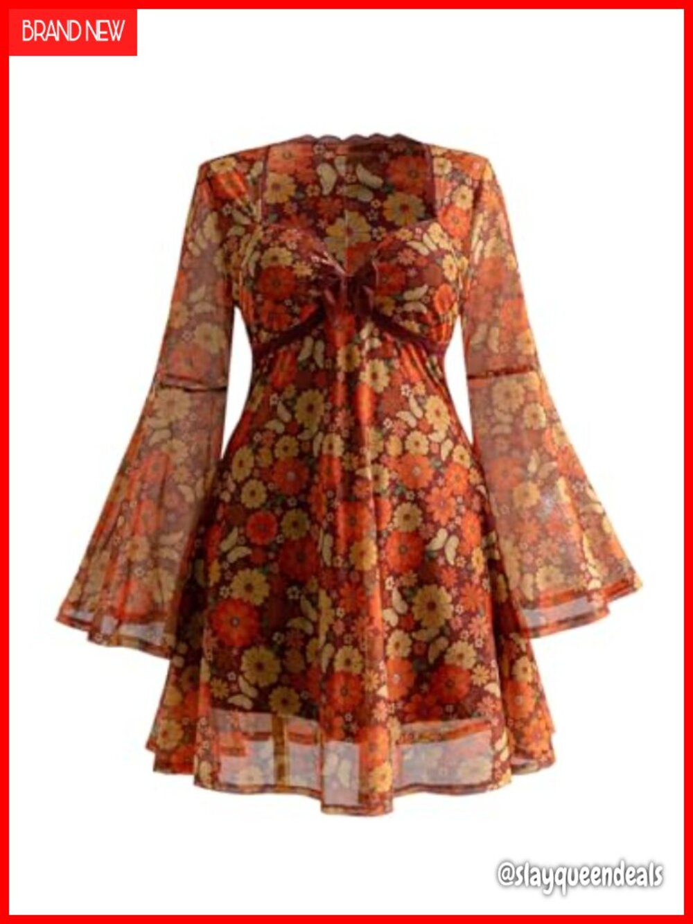 Plus Size Boho Paisley Lace Mini Dress Sweetheart Neck Long Sleeve A-Line